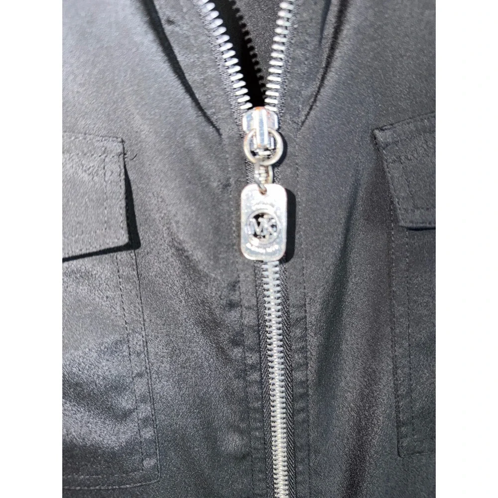 Michael Michael Kors Black Full Zip Roll Tab Sleeve Utility Blouse Large
